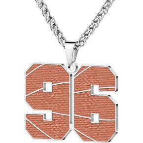 AMITER Mens Basketball Necklace, 0-99 Jersey Number Basketball Charm Pendant (1.5in Height) Necklace for Men