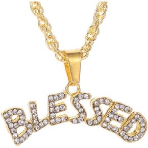 Hiphop Personality Trendy Men's Necklace Full Crystal Blessed Letters Luck Necklace Golden Hip Hop Rock Gun Necklace for Teen Boys