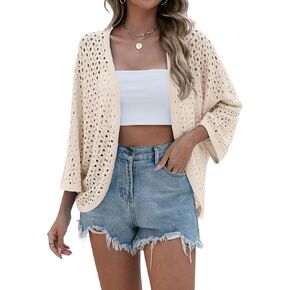 Zeagoo Womens Summer Crochet Cardigan Sweaters Lightweight Open Front 3/4 Sleeve Batwing Kimono Boho Knit Cover Ups 2025