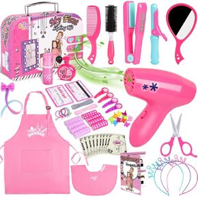 Gifts2U Hair Salon Toys for Girls, 26 Pcs Realistic Girl Beauty Salon Playset Hair Styling Set with Blow Dryer, Barber Costume Apron, Scissors and Stylist Accessories. in Kuwait
