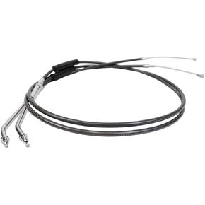 POWER JAMES 51.0" Smoky Black Stainless Steel Braided Idle Throttle Cable 45 Degree fits Harley Davidson
