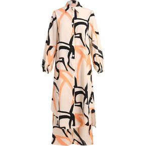 IDOPIP Abaya Dress for Women Muslim Set Long Sleeve Printed Islamic Dress Shirt with Pants 2PCS Dubai Prayer Casual Clothes