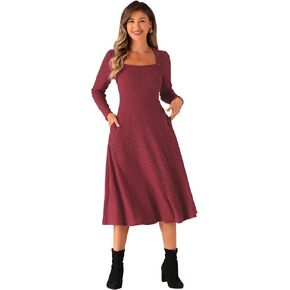 Allegra K Knit Sweater Dress for Women's 2024 Casual A-Line Midi Pullover Dresses with Pockets