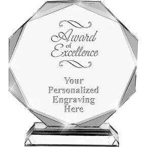 Award of Excellence Crystal Trophy, 6.75" Custom Excellence Award Gift with Engraving Included Prime