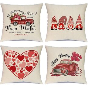 Valentines Day Decorations Pillow Covers 18x18 inch Set of 4 Red Heart and Love Decor Throw Pillows Decorative Cushion Cases for Home Wedding Party