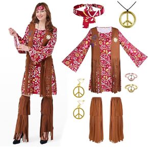MGparty 60s 70s Outfits for Women Hippie Costume Set Disco Outfits Accessories for Women's Halloween Party Dress