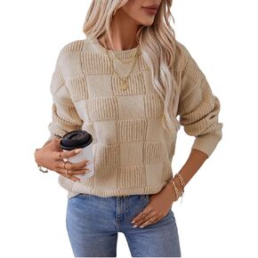 BAKANO Womens Casual Sweaters Long Sleeve Crew Neck Crochet Pullover Sweater Top