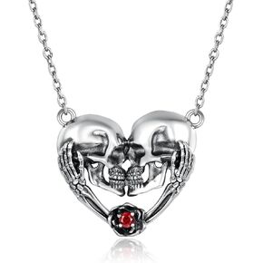 Skeleton Skull Hug Necklace 925 Sterling Silver Heart Couple Gothic Pendant Jewelry Gifts for Her Women