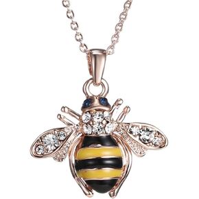 Elegent Crystal Yellow Little Bee Colored Glaze Drip Honey Bee Little Bumblebee Pendant Necklace