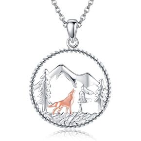 Wolf With Woman Necklace 925 Sterling Silver Wolf Pendant Jewelry Gifts for Women