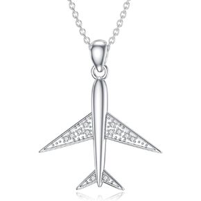 Diamond Airplane Necklace for Women Silver Plane Necklace for Women Sterling Silver Plane Necklace 18+2Inch