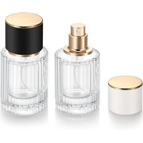 2 Pack 30ml Empty Perfume Spray Bottles, Refillable Fine Mist Atomizer Portable Travel Cologne Atomizers Fragrance Containers Sprayer for Perfume (30ML Black Cap and 30ML White Cap)