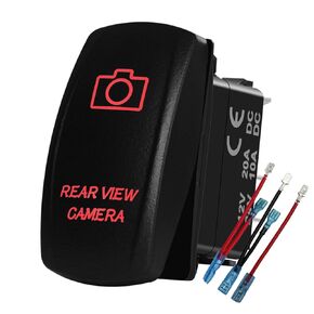 12V 24V RED Led Rear View Camera Rocker Switch with Wires 5 PIN ON-Off Toggle Switch for Car Boat Trailer Jeep Van Lorry Travel Trailer Camper