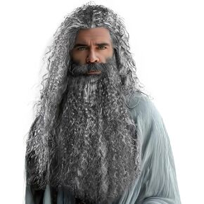 لحية وشعر مستعار بني واقعي من MCJC - ملحقات زي ساحر لحية وشعر مستعار للبالغين للهالوين (بني) in Kuwait