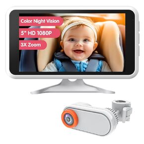 Car Camera for Baby: 5.2" 1080P Monitor for 2 Kids, 3X Zoom in Rear Facing Infant, Easy Setup Plug-Play Wired
