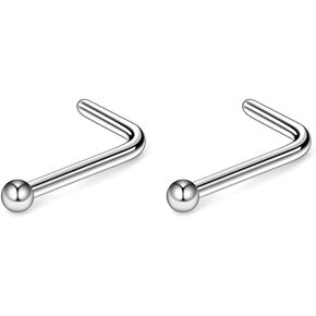 2PCS Silvery L-shaped With Sphere 0.8mm(20G) Nose Studs Nose Septum Rings Piercings Jewelry Diaphragm Ring Daith Body Piercing Bars For Women Titanium Steel Stainless Steel 6.5mm