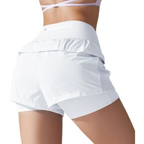 Womens Athletic Shorts Running Shorts High Waisted Gym Yoga Elastic Spandex Workout Shorts with Pockets