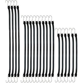 20 PCS Rubber Tarp Straps Assorted Sizes with 150% Max Stretch, 100% EPDM Bungee Cords with Hooks, Ideal for Securing Tarps, Cargo, Canvases, 15", 21", 31"