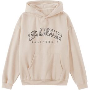 Bobeutou Oversized Graphic Hoodies for Men Los Angeles Vintage Sweatshirt California Letter Print Hoodie Pocket Pullover Top (Apricot,XL,X-Large)