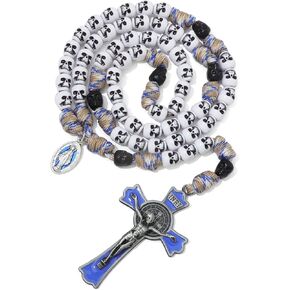 KOMI 10MM Rugged Durable Paracord Rosary Beads Necklace Catholic for Men with St Benedict Medal or Mary Medal and Enamel Jesus Crucifix Cross Catholic Religious Gifts