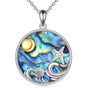 Hancock 925 Sterling Silver Necklace Abalone Shell Necklace for Women Round Pendant Necklace
