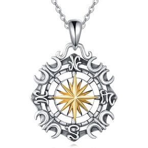 Compass Necklace for Men 925 Sterling Silver Nautical Compass Pendant Amulet Jewelry Gift