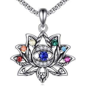 Evil Eye Necklace Sterling Silver Lotus Necklace Lotus Evil Eye Pendant Protection Amulet Jewelry Gifts for Men
