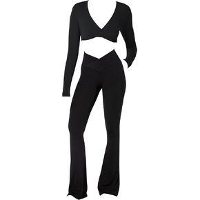 Sunzel Flared Leggings and Long Sleeve Crop Tops