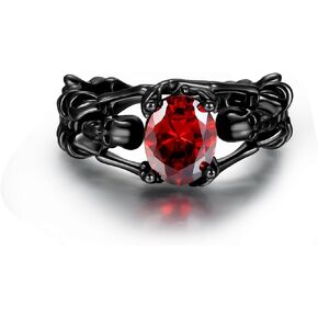 Skull Open Ring for Women Sterling Silver Gothic Skull Black Crystal Rings Halloween Cosplayer Ring Rock Punk Jewelry Gift for Women (Black)