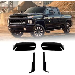 Tow Mirror Cover Compatible with GMC Sierra/Chevrolet Silverado 2500HD 3500HD 2020 2021 2022 2023, Top&Side Clip-on Mirror Housing Cap Trim (Black)