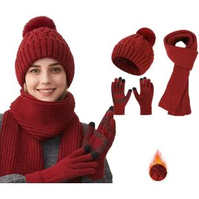 Winter New Women's Knitted Hat, Scarf, Glove Three Piece Set, Including Fluff, Super Thick, Elegant Design