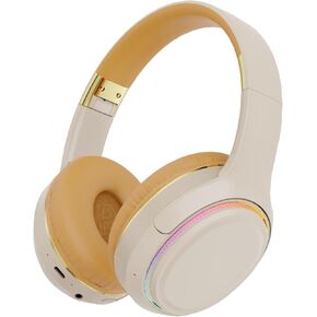 Wireless Bluetooth Headphones with RGB LED Lighting, Foldable Over-Ear Headphones with Hidden Mic for Cell Phone, Laptop, PC, Suitable for Listening Music, School, Workouts, and Gaming