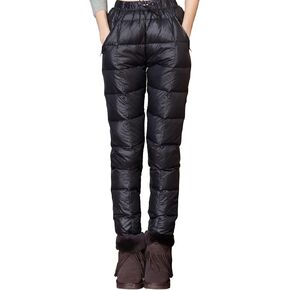 Women's Winter Warm Down Cotton Pants Elastic Waist Quilted Trousers