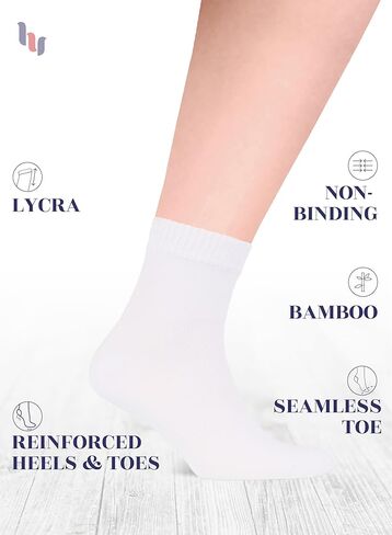 Hugh Ugoli Diabetic Socks for Men, Loose Ankle Socks Bamboo, Extra-Wide, Thin, Seamless Toe and Non-Binding Top, 4 Pairs, White, Shoe Size: 8-11 in Kuwait