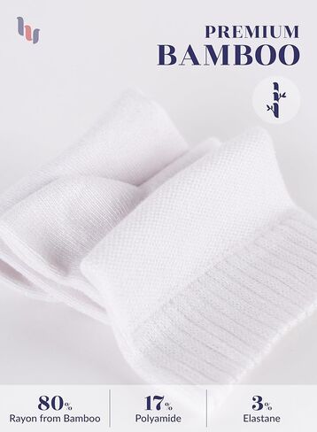 Hugh Ugoli Diabetic Socks for Men, Loose Ankle Socks Bamboo, Extra-Wide, Thin, Seamless Toe and Non-Binding Top, 4 Pairs, White, Shoe Size: 8-11 in Kuwait