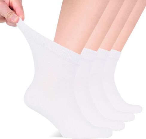 Hugh Ugoli Diabetic Socks for Men, Loose Ankle Socks Bamboo, Extra-Wide, Thin, Seamless Toe and Non-Binding Top, 4 Pairs, White, Shoe Size: 8-11 in Kuwait