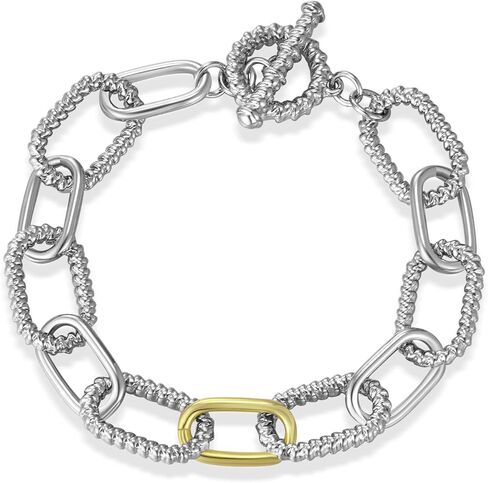 Wire Cable Bracelet for Women Twisted - Gold and Silver Chain Bracelet Circle Link Bracelets - Cable Bracelet Two Tone Lightweight Jewelry in Saudi Arabia