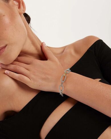 Wire Cable Bracelet for Women Twisted - Gold and Silver Chain Bracelet Circle Link Bracelets - Cable Bracelet Two Tone Lightweight Jewelry in Saudi Arabia