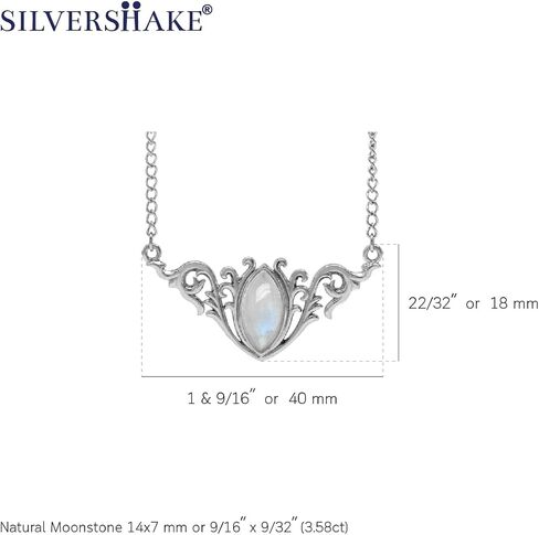 مجموعة إطار Silvershake من حجر كابوشون قطع ماركيز 925 من الفضة الإسترليني قلادة مستوحاة من الباروك مع سلسلة قابلة للتعديل مقاس 16-18 بوصة مجوهرات للنساء in Kuwait