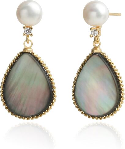 Handmade Teardrop Abalone Shell Dangle Earrings for Women, Pearls Sterling Silver Posts in Saudi Arabia