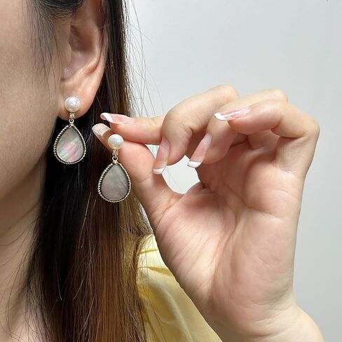 Handmade Teardrop Abalone Shell Dangle Earrings for Women, Pearls Sterling Silver Posts in Saudi Arabia