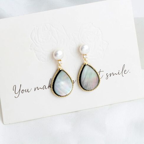 Handmade Teardrop Abalone Shell Dangle Earrings for Women, Pearls Sterling Silver Posts in Saudi Arabia