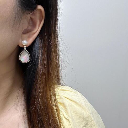 Handmade Teardrop Abalone Shell Dangle Earrings for Women, Pearls Sterling Silver Posts in Saudi Arabia