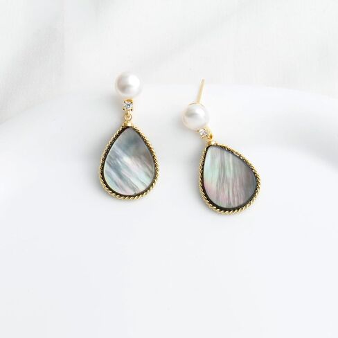 Handmade Teardrop Abalone Shell Dangle Earrings for Women, Pearls Sterling Silver Posts in Saudi Arabia