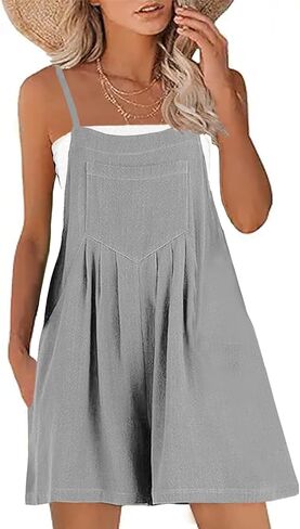 KMAZN Women's Casual Loose Short Cotton Rompers Bib Overalls Baggy Beach Bohemian Travel Vacation Clothes CAZ in Kuwait