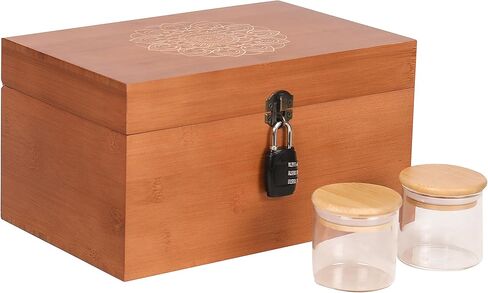 ARTAWEIN Large Bamboo Kief Box with Combination Lock, Storage Box with Customizable Tray Layout, Hash Stashbox for Home and Gift Choice in Saudi Arabia