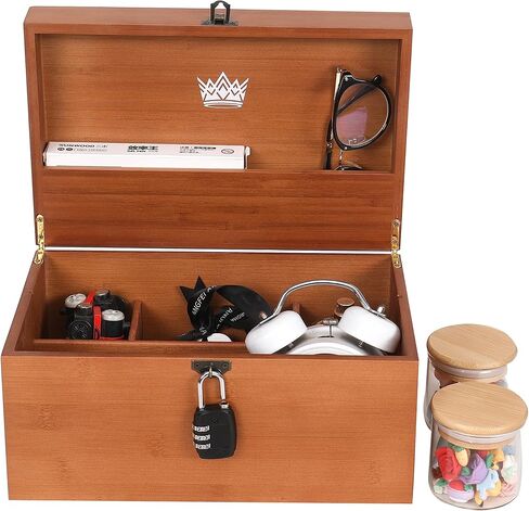 ARTAWEIN Large Bamboo Kief Box with Combination Lock, Storage Box with Customizable Tray Layout, Hash Stashbox for Home and Gift Choice in Saudi Arabia