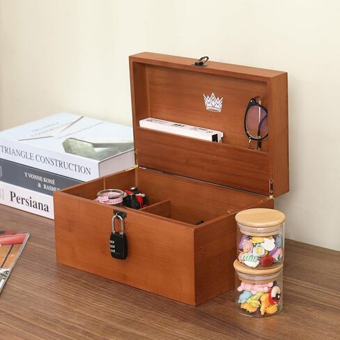 ARTAWEIN Large Bamboo Kief Box with Combination Lock, Storage Box with Customizable Tray Layout, Hash Stashbox for Home and Gift Choice in Saudi Arabia