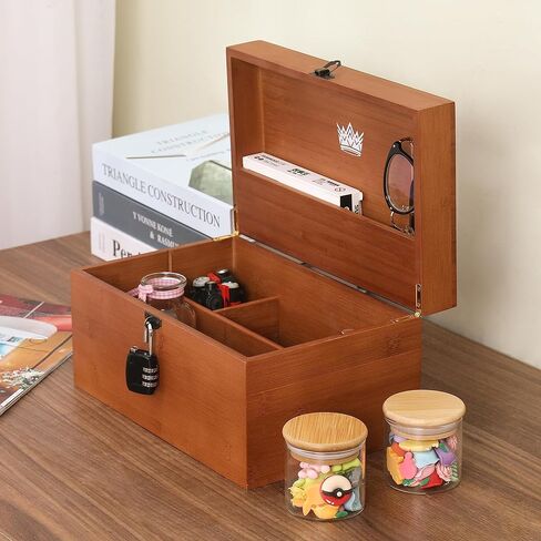 ARTAWEIN Large Bamboo Kief Box with Combination Lock, Storage Box with Customizable Tray Layout, Hash Stashbox for Home and Gift Choice in Saudi Arabia