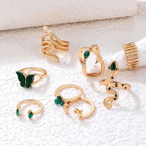 HUASAI Snake Ring for Women Adjustable Vintage Silver Rings Stackable Snake Rings Set Snake Rings Gothic Jewelry Halloween Costume Accessories in Saudi Arabia